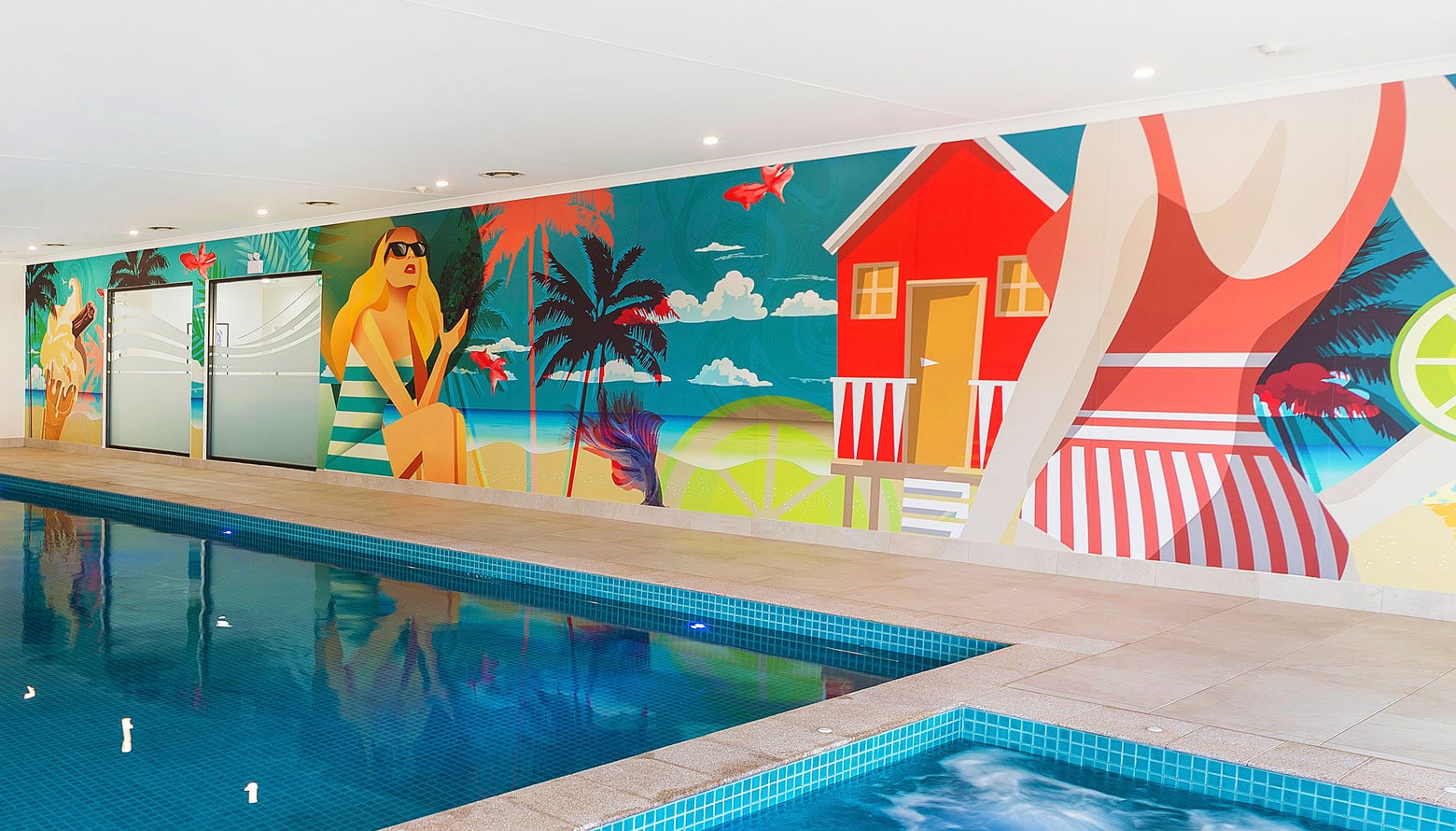 Indoor Pool Mural Palm Lake Resort Sin Design + Branding