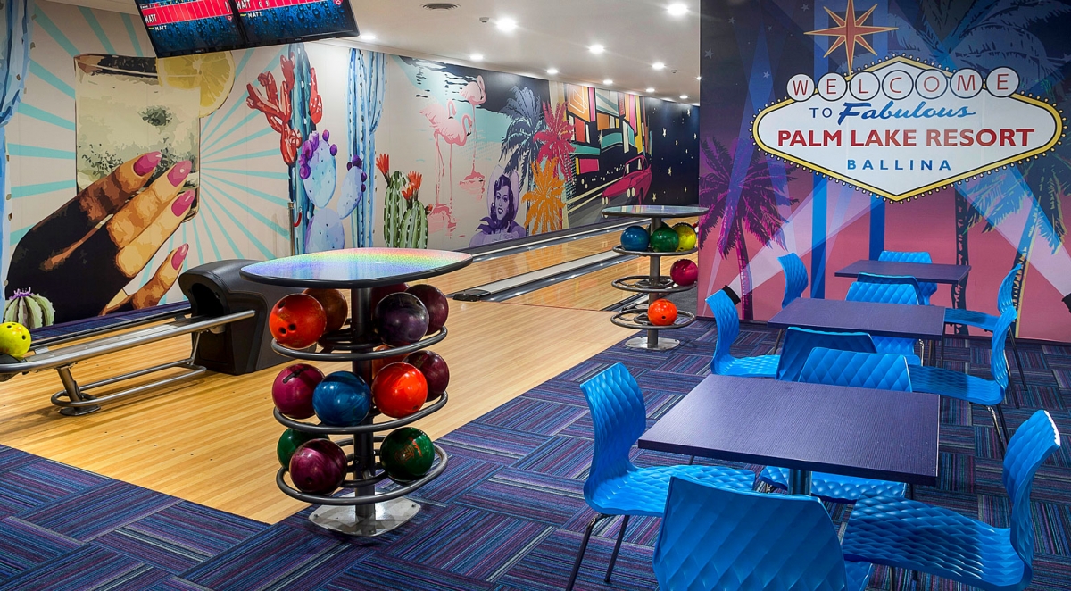 Bowling Alley Mural Palm Lake Resort Sin Design + Branding